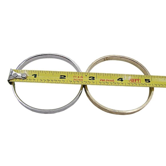 Set of 2 Vintage Gold Silver Tone Diamond Cut Hinge Snap Close Bangle Bracelets - Picture 7 of 9